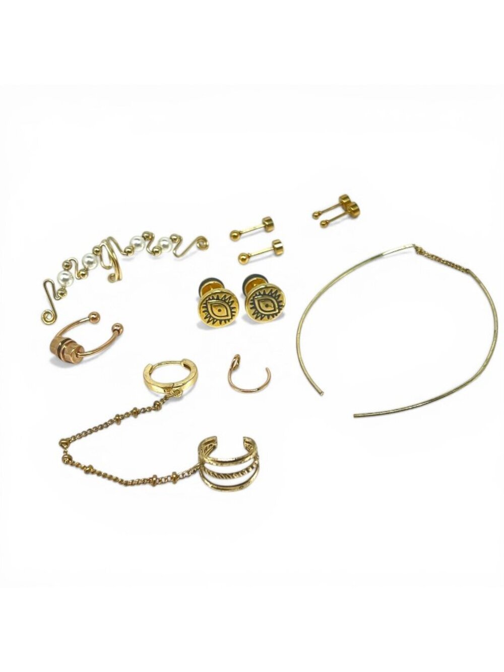 Gold Jewelry Bundle Celestial Eye Rings Piercing Hoops Boho Set Festival Ready